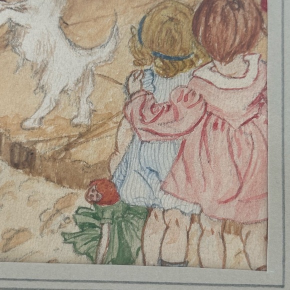 Antique Pencil Drawing w Water Colour - Picture 6 of 13